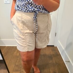 Lane Bryant Linen Blend Tan Pin Stripe Shorts